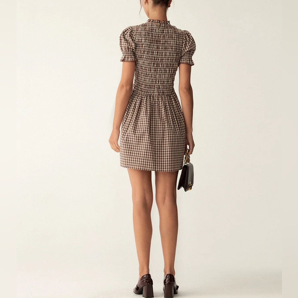 Rihoas Coffee Plaid Puffed Sleeve Mini Dress - Picture 5 of 6